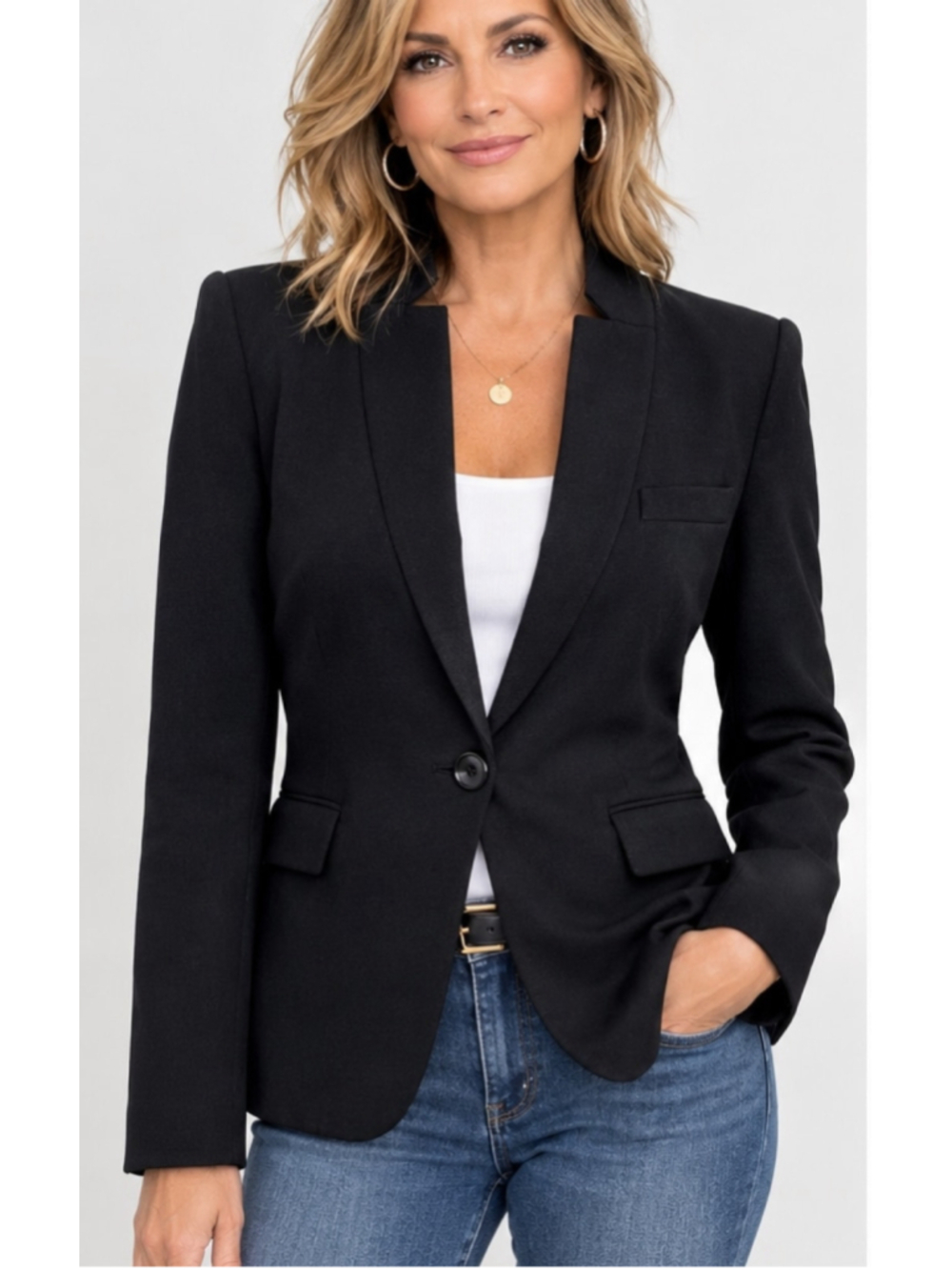 Louben Black Structured Blazer Jacket Single Button Quiet Luxury Work woman's 14